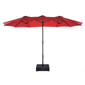 MEOOEM 15ft Patio Double-Sided Umbrella with Base Outdoor Extra Large Umbrella with Crank for Market Camping Swimming Pool; Red