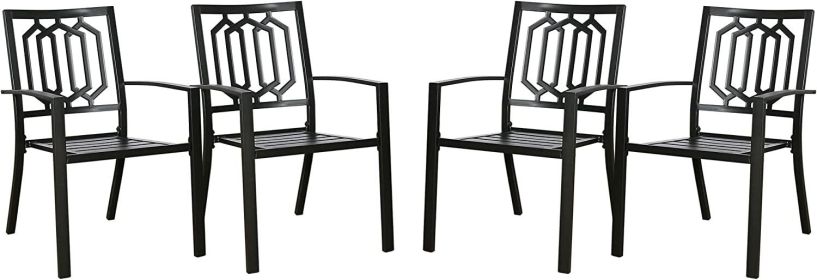 Outdoor Dining Chairs Set of 4 Stacking Patio Metal Arm Chairs for Garden, Yard, Lawn