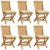 Patio Chairs with Cream White Cushions 6 pcs Solid Teak Wood