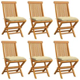 Patio Chairs with Cream White Cushions 6 pcs Solid Teak Wood