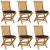 Patio Chairs with Black Cushions 6 pcs Solid Teak Wood