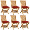 Patio Chairs with Red Cushions 6 pcs Solid Teak Wood
