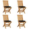 Patio Chairs with Black Cushions 4 pcs Solid Teak Wood