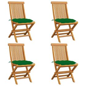 Patio Chairs with Green Cushions 4 pcs Solid Teak Wood