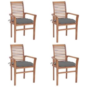 Dining Chairs 4 pcs with Gray Cushions Solid Teak Wood