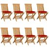 Patio Chairs with Red Cushions 8 pcs Solid Teak Wood