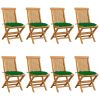 Patio Chairs with Green Cushions 8 pcs Solid Teak Wood