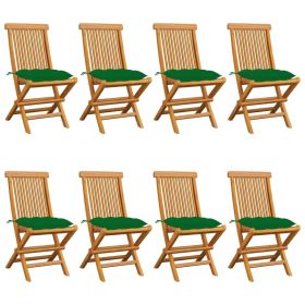 Patio Chairs with Green Cushions 8 pcs Solid Teak Wood