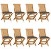 Patio Chairs with Anthracite Cushions 8 pcs Solid Teak Wood