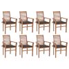 Dining Chairs 8 pcs with Taupe Cushions Solid Teak Wood