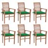Dining Chairs 6 pcs with Green Cushions Solid Teak Wood