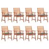 Patio Dining Chairs 8 pcs with Cushions Solid Acacia Wood
