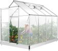 8.3' x 6.3 x 6.8' Aluminum Outdoor Greenhouse, Polycarbonate Walk-in Garden Greenhouse Kit with Adjustable Roof Vent, Rain Gutter and Sliding Door for