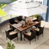 7 Pieces Rattan Patio Dining Set with Stackable Chairs and Umbrella Hole
