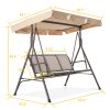 3 Person Outdoor Patio Swing; Steel Frame Textilene Seats Steel Frame Swing Chair; Beige