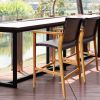 Set of 2 PE Wicker Patio Bar Chairs with Acacia Wood Armrests