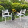 2Pcs Aluminum Teak Dining Chair;  Patio Armchair with Cushion for Indoor or Outdoor; White