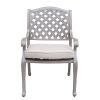 Heritage Grey Outdoor Aluminum Dining Arm Chair With Cushion