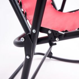 Outdoor Patio Headrest Folding Zero Gravity Rocking Chair (Color: Red)