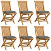 Patio Chairs with Gray Cushions 6 pcs Solid Teak Wood