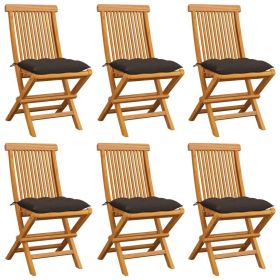 Patio Chairs with Taupe Cushions 6 pcs Solid Teak Wood (Color: Taupe)