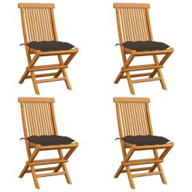 Patio Chairs with Taupe Cushions 4 pcs Solid Teak Wood (Color: Taupe)