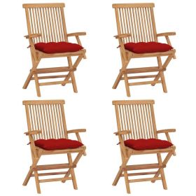 Patio Chairs with Red Cushions 4 pcs Solid Teak Wood (Color: Red)