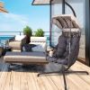Swing Egg Chair with Stand Indoor Outdoor, UV Resistant Cushion Hanging Chair with Cup Holder, Anti-Rust with Wicker Rattan Frame 350lbs Capacity Hamm