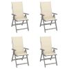 Patio Reclining Chairs 4 pcs with Cushions Solid Acacia Wood