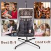 Swing Egg Chair with Stand Indoor Outdoor, UV Resistant Cushion Hanging Chair with Cup Holder, Anti-Rust with Wicker Rattan Frame 350lbs Capacity Hamm