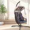 Swing Egg Chair with Stand Indoor Outdoor, UV Resistant Cushion Hanging Chair with Cup Holder, Anti-Rust with Wicker Rattan Frame 350lbs Capacity Hamm