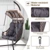 Swing Egg Chair with Stand Indoor Outdoor, UV Resistant Cushion Hanging Chair with Cup Holder, Anti-Rust with Wicker Rattan Frame 350lbs Capacity Hamm