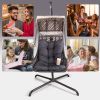 Swing Egg Chair with Stand Indoor Outdoor, UV Resistant Cushion Hanging Chair with Cup Holder, Anti-Rust with Wicker Rattan Frame 350lbs Capacity Hamm