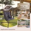 Swing Egg Chair with Stand Indoor Outdoor, UV Resistant Cushion Hanging Chair with Cup Holder, Anti-Rust with Wicker Rattan Frame 350lbs Capacity Hamm